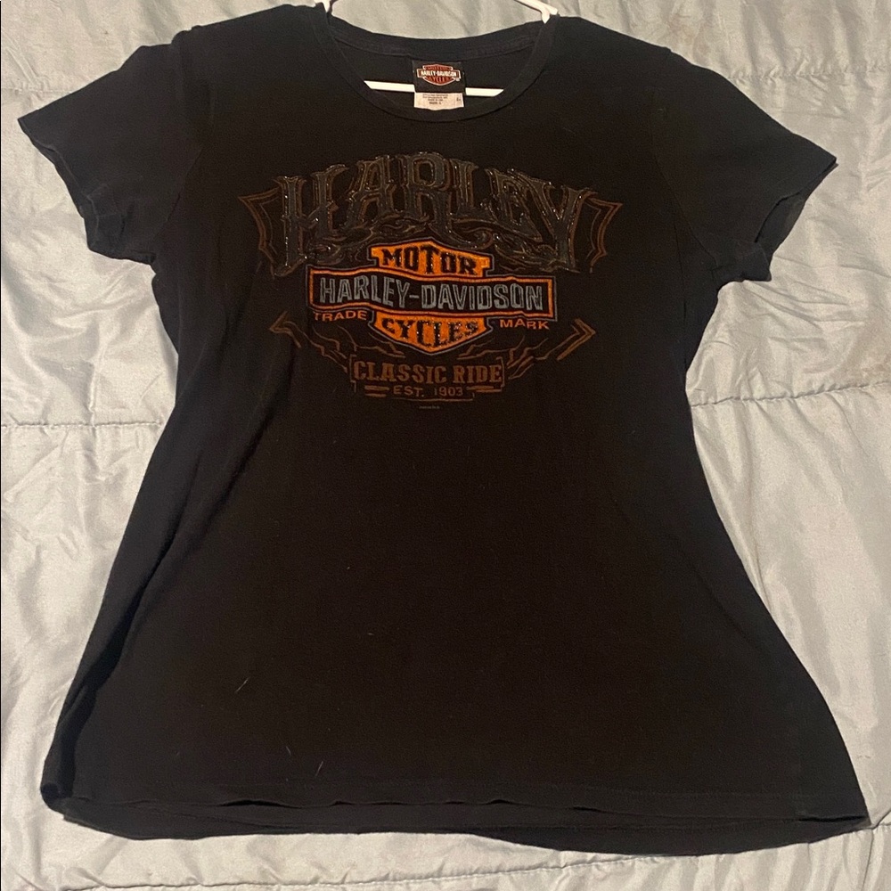 Harley-Davidson Black and Orange Women's Tee